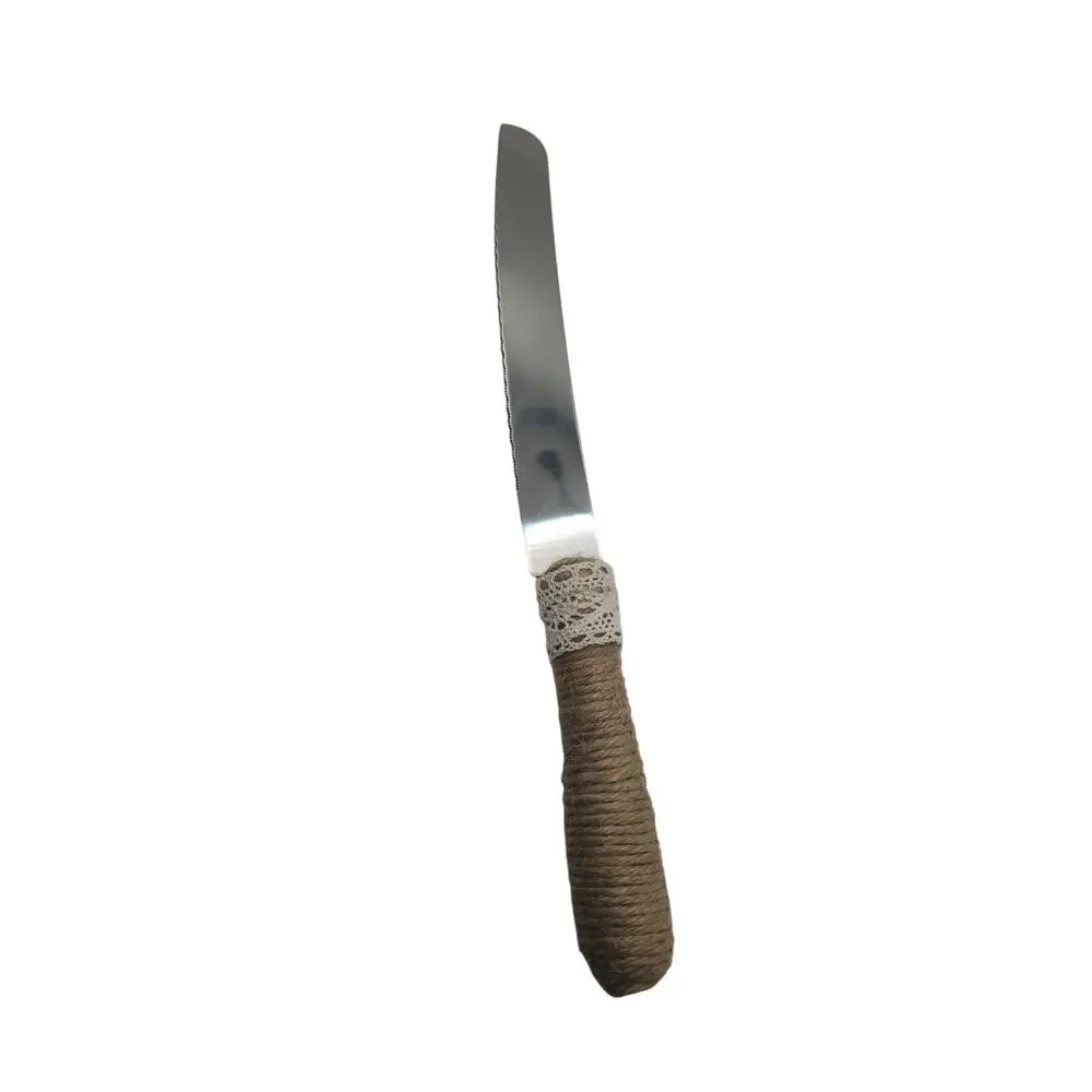Rustic Twine Wrapped Cake Knife & Server Set Stainless Steel Wedding‎ Farmhouse